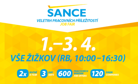 Zveme Vás na tradiční veletrh pracovních příležitostí ŠANCE – 1. – 3. dubna 2025!